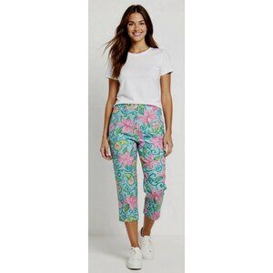 New Lilly Pulitzer Stretch Cotton Green Pink Floral Crop Pants Capris